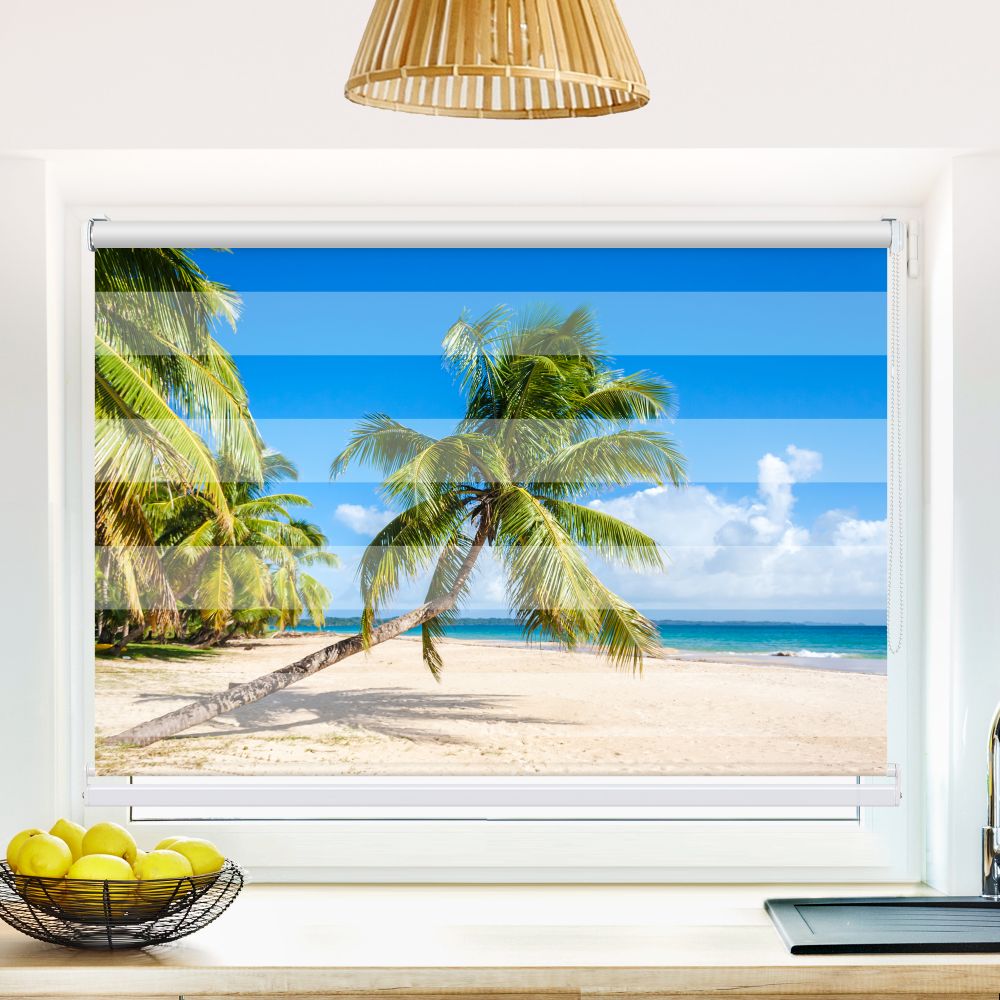 Klemm Doppelrollo "Palme Meer Urlaub" - ohne Bohren - Klemmfix - bis 150 cm Breite - Duo Rollo Fotodruck - La-Melle
