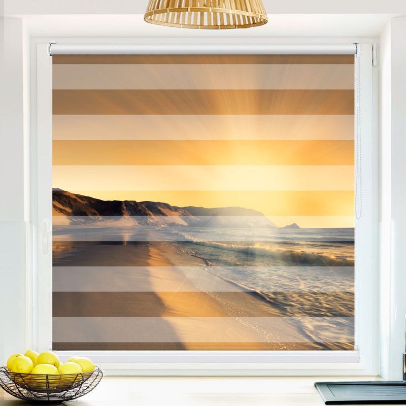Klemm Doppelrollo "Sonnenuntergang Strand" - ohne Bohren - Klemmfix - bis 150 cm Breite - Duo Rollo Fotodruck - La-Melle