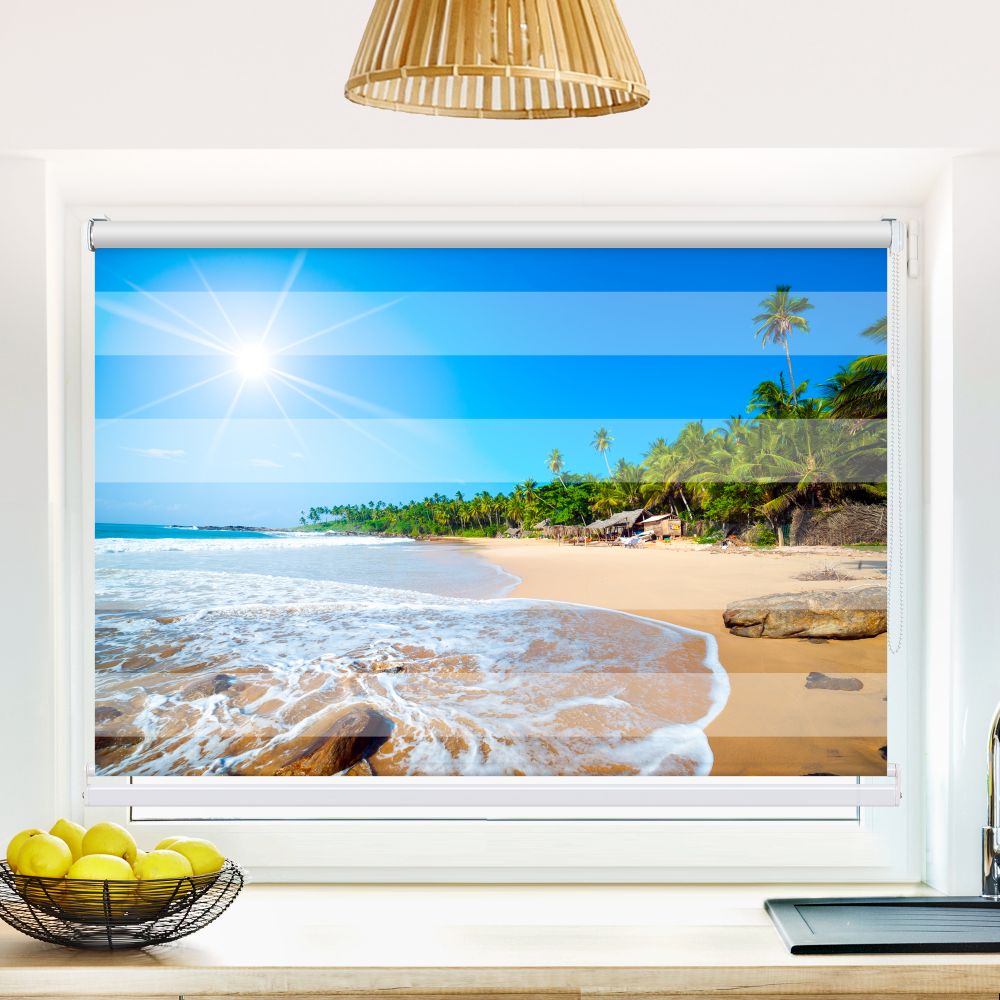 Klemm Doppelrollo "Traumhafter Strand" - ohne Bohren - Klemmfix - bis 150 cm Breite - Duo Rollo Fotodruck - La-Melle