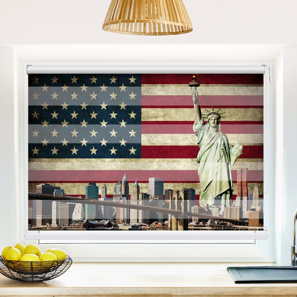 Klemm Doppelrollo "Usa Freiheitsstatue Skyline" - ohne Bohren - Klemmfix - bis 150 cm Breite - Duo Rollo Fotodruck - La-Melle