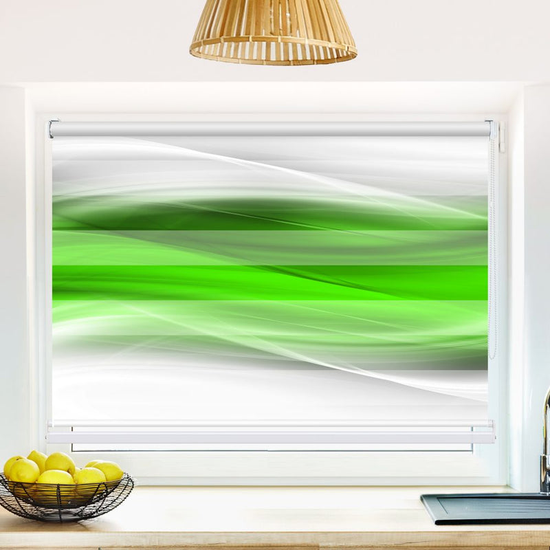 Klemm Doppelrollo "Wellen Gruen Grau" - ohne Bohren - Klemmfix - bis 150 cm Breite - Duo Rollo Fotodruck - La-Melle