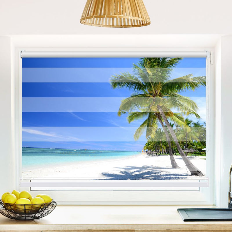 Klemm Doppelrollo "Meer Palmen Strand" - ohne Bohren - Klemmfix - bis 150 cm Breite - Duo Rollo Fotodruck - La-Melle