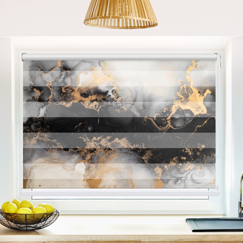 Klemm Doppelrollo "Abstrakt Marmor Schwarz Gold" - ohne Bohren - Klemmfix - bis 150 cm Breite - Duo Rollo Fotodruck - La-Melle