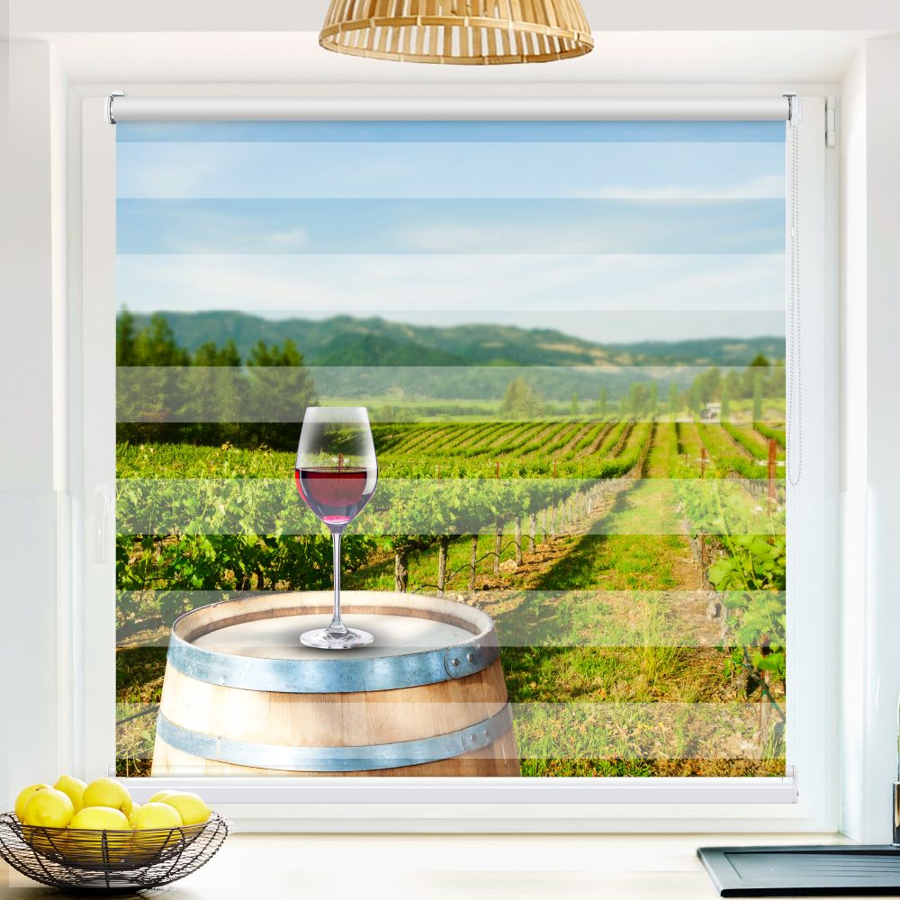 Klemm Doppelrollo "Rotwein Im Weinberg" - ohne Bohren - Klemmfix - bis 150 cm Breite - Duo Rollo Fotodruck - La-Melle