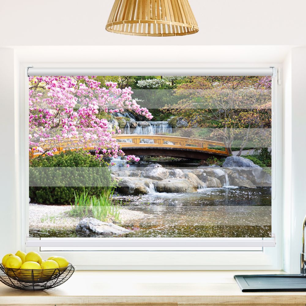 Klemm Doppelrollo "Asiatischer Garten" - ohne Bohren - Klemmfix - bis 150 cm Breite - Duo Rollo Fotodruck - La-Melle