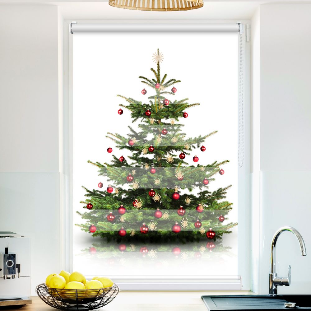 Klemm Doppelrollo "Weihnachtsbaum" - ohne Bohren - Klemmfix - bis 150 cm Breite - Duo Rollo Fotodruck - La-Melle