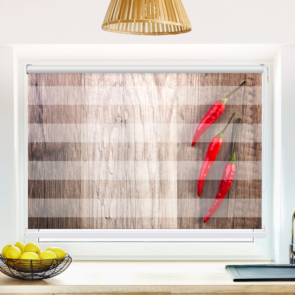 Klemm Doppelrollo "Chilischoten Arrangiert" - ohne Bohren - Klemmfix - bis 150 cm Breite - Duo Rollo Fotodruck - La-Melle