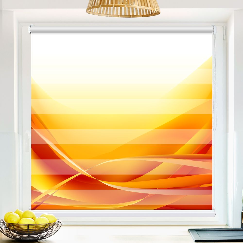 Klemm Doppelrollo "Abstrakte Wellen Orange" - ohne Bohren - Klemmfix - bis 150 cm Breite - Duo Rollo Fotodruck - La-Melle