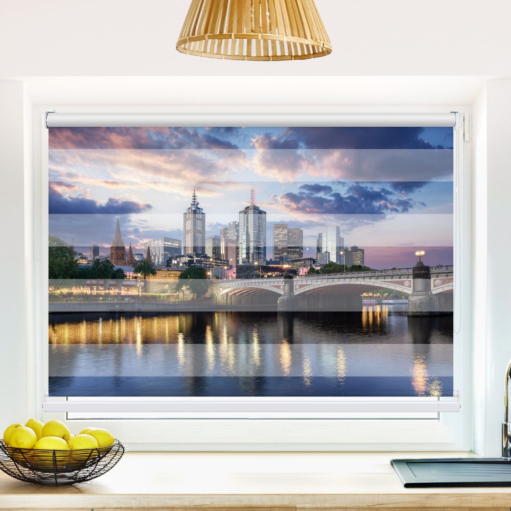 Klemm Doppelrollo "Melbourne Skyline" - ohne Bohren - Klemmfix - bis 150 cm Breite - Duo Rollo Fotodruck - La-Melle