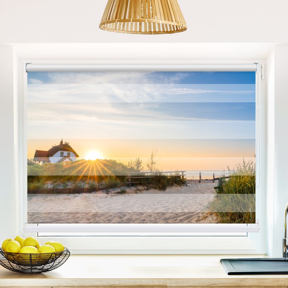 Klemm Doppelrollo "Heiligenhafen Meer Sonnenaufgang" - ohne Bohren - Klemmfix - bis 150 cm Breite - Duo Rollo Fotodruck - La-Melle