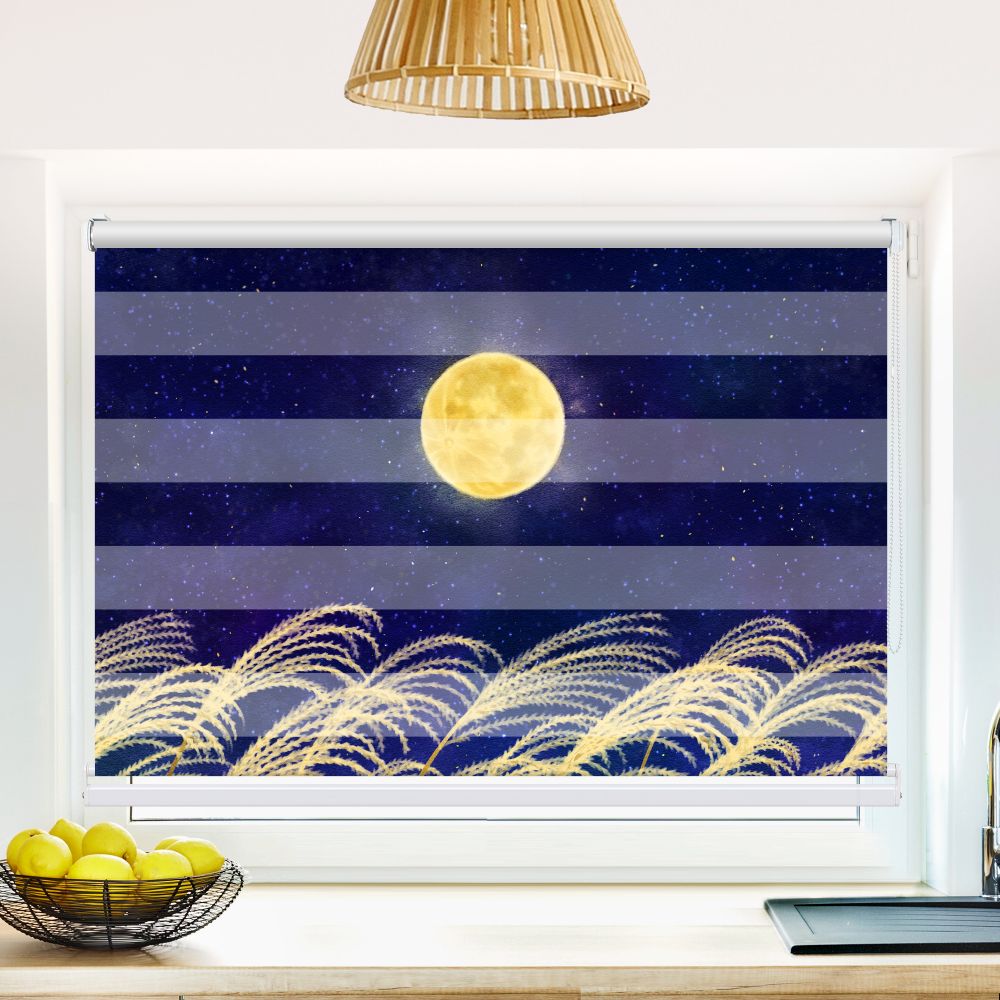 Klemm Doppelrollo "Pampas Gras Vollmond" - ohne Bohren - Klemmfix - bis 150 cm Breite - Duo Rollo Fotodruck - La-Melle