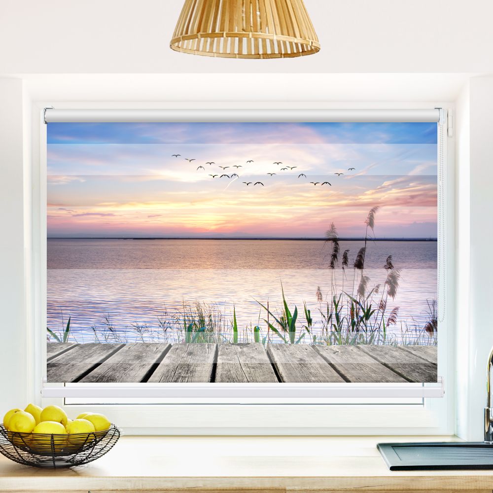 Klemm Doppelrollo "See Steg Schilf" - ohne Bohren - Klemmfix - bis 150 cm Breite - Duo Rollo Fotodruck - La-Melle