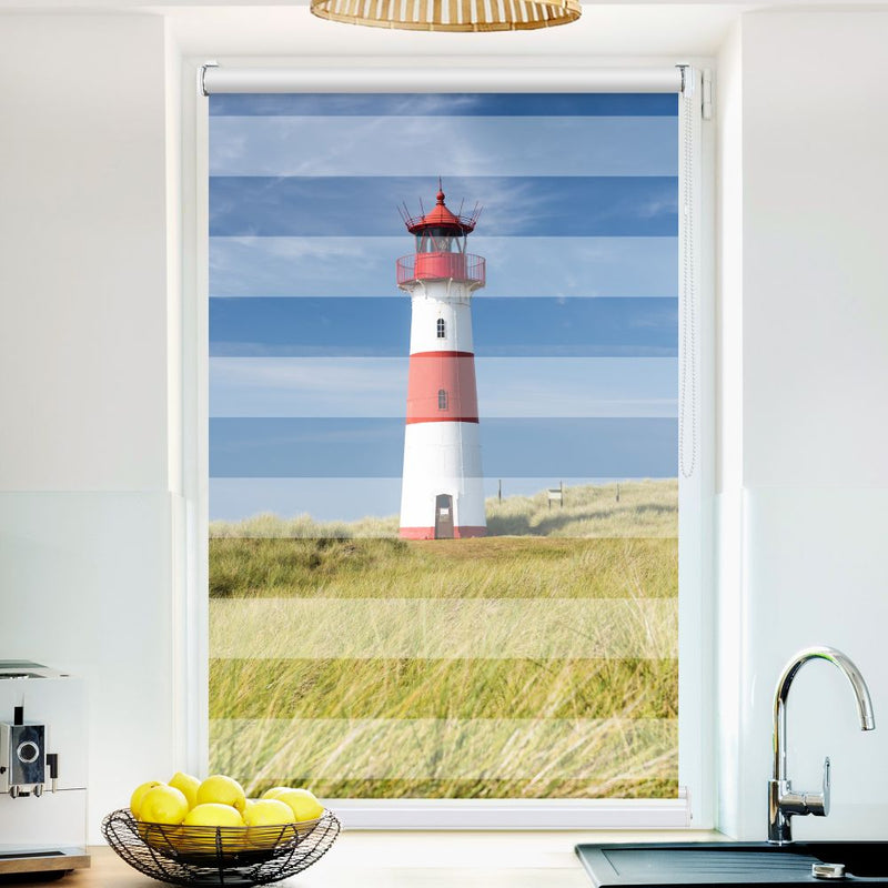 Klemm Doppelrollo "Leuchtturm Duene" - ohne Bohren - Klemmfix - bis 150 cm Breite - Duo Rollo Fotodruck - La-Melle