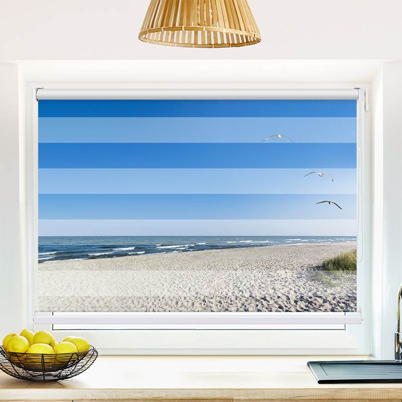 Klemmfix Doppelrollo "Strand mit Moewen" | Klemm Doppelrollo
