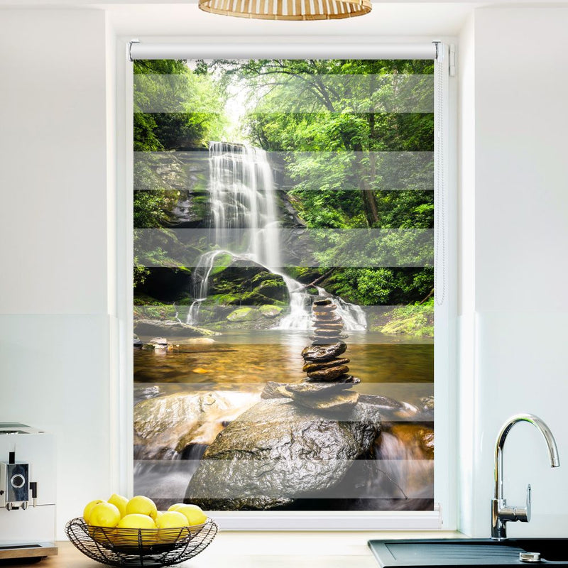 Klemm Doppelrollo "Wasserfall Zen Stones" - ohne Bohren - Klemmfix - bis 150 cm Breite - Duo Rollo Fotodruck - La-Melle