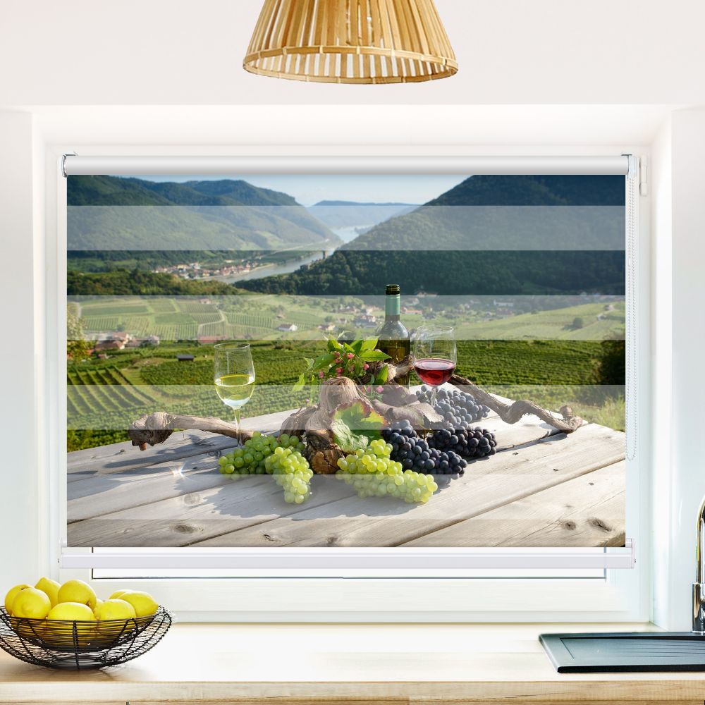 Klemm Doppelrollo "Trauben Wein Natur" - ohne Bohren - Klemmfix - bis 150 cm Breite - Duo Rollo Fotodruck - La-Melle