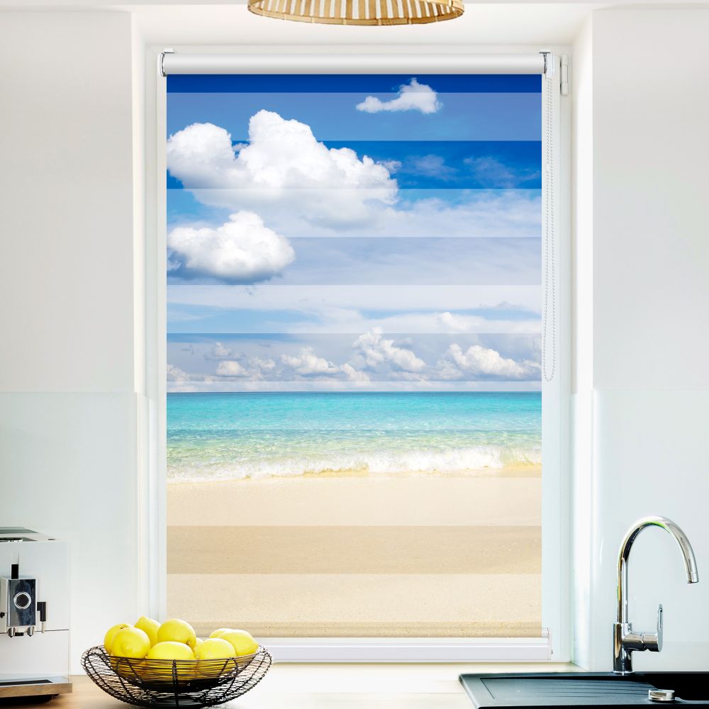 Klemm Doppelrollo "Meer Himmel Strand" - ohne Bohren - Klemmfix - bis 150 cm Breite - Duo Rollo Fotodruck - La-Melle