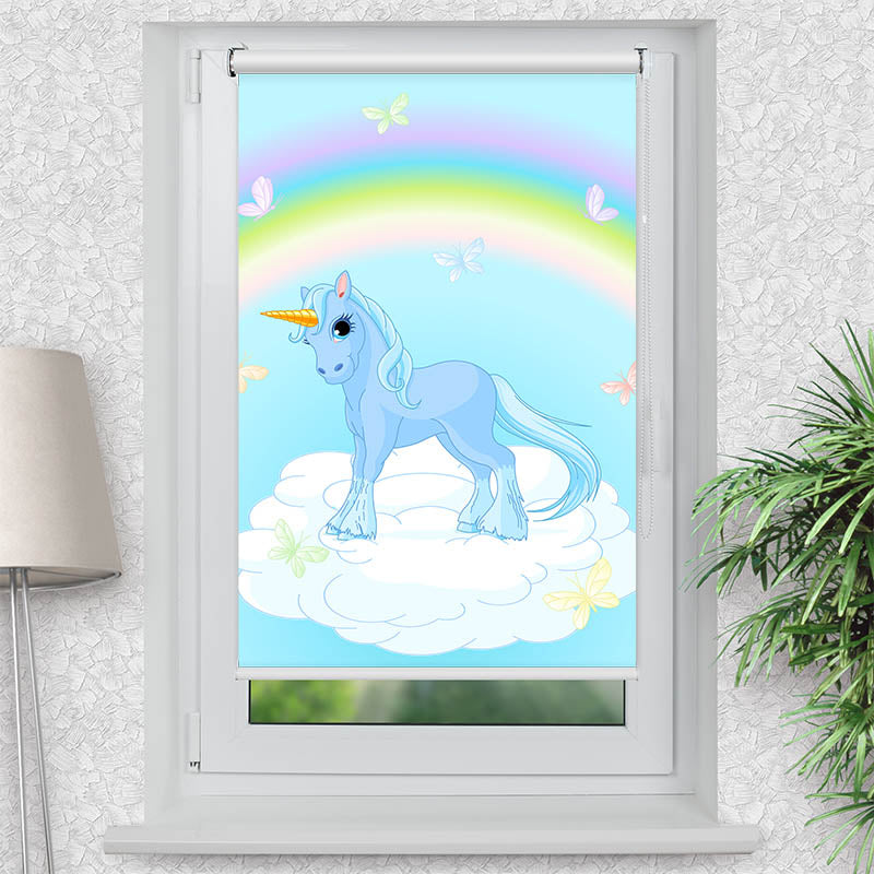 Rollo Motiv "Einhorn auf der Wolke" - ohne bohren - Klemmrollo bis 150 cm Breite - Klemmfix mit Fotodruck - blickdicht - La-Melle