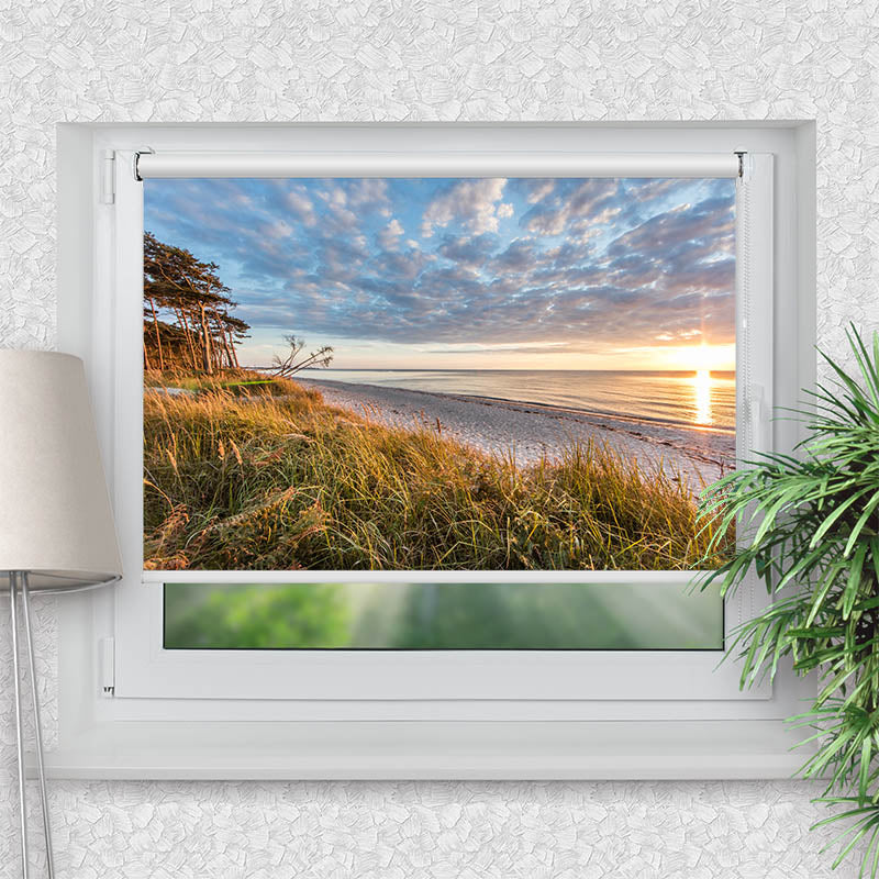 Rollo Motiv "Sonnenuntergang am Meer" - ohne bohren - Klemmrollo bis 150 cm Breite - Klemmfix mit Fotodruck - blickdicht - La-Melle