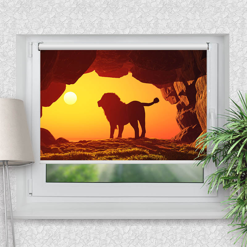 Rollo Motiv "Loewe Sonnenuntergang" - ohne bohren - Klemmrollo bis 150 cm Breite - Klemmfix mit Fotodruck - blickdicht - La-Melle