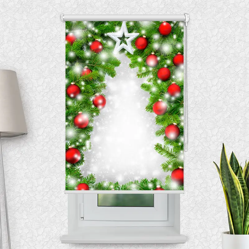 Klemmfix Rollo "Tannenzweige Mit Kugeln" | Motiv-Klemmrollo