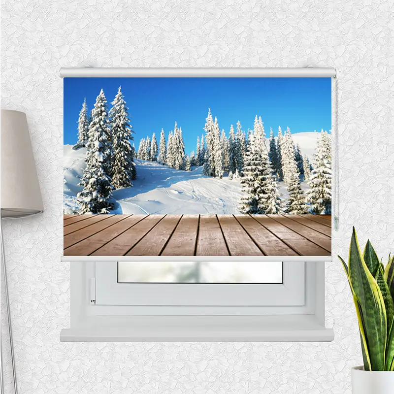 Klemmfix Rollo "Holzsteg Schneelandschaft" | Motiv-Klemmrollo