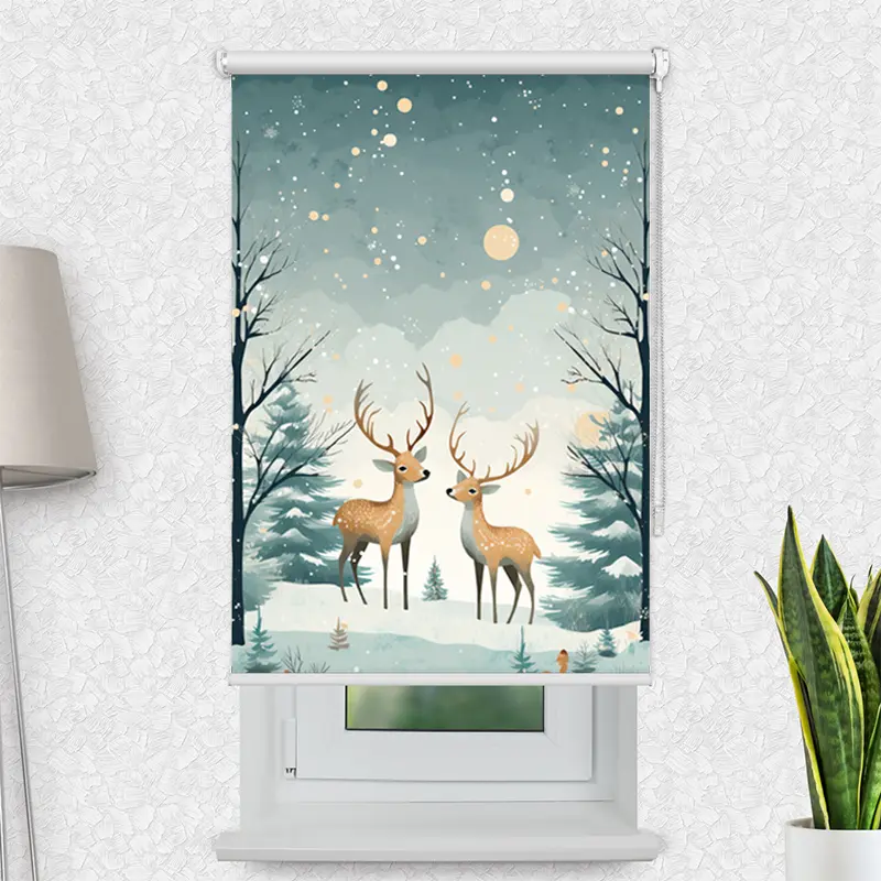 Klemmfix Rollo "Rehe Im Winterwald" | Motiv-Klemmrollo