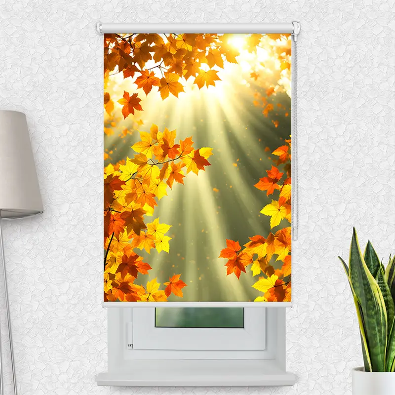 Klemmfix Rollo "Herbstblaetter Sonne" | Motiv-Klemmrollo