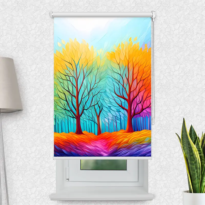 Klemmfix Rollo "Herbstwald Kunst" | Motiv-Klemmrollo