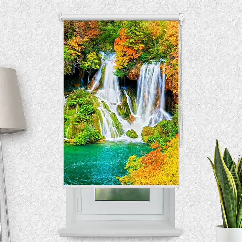 Klemmfix Rollo "Wasserfall Wald Im Herbst" | Motiv-Klemmrollo