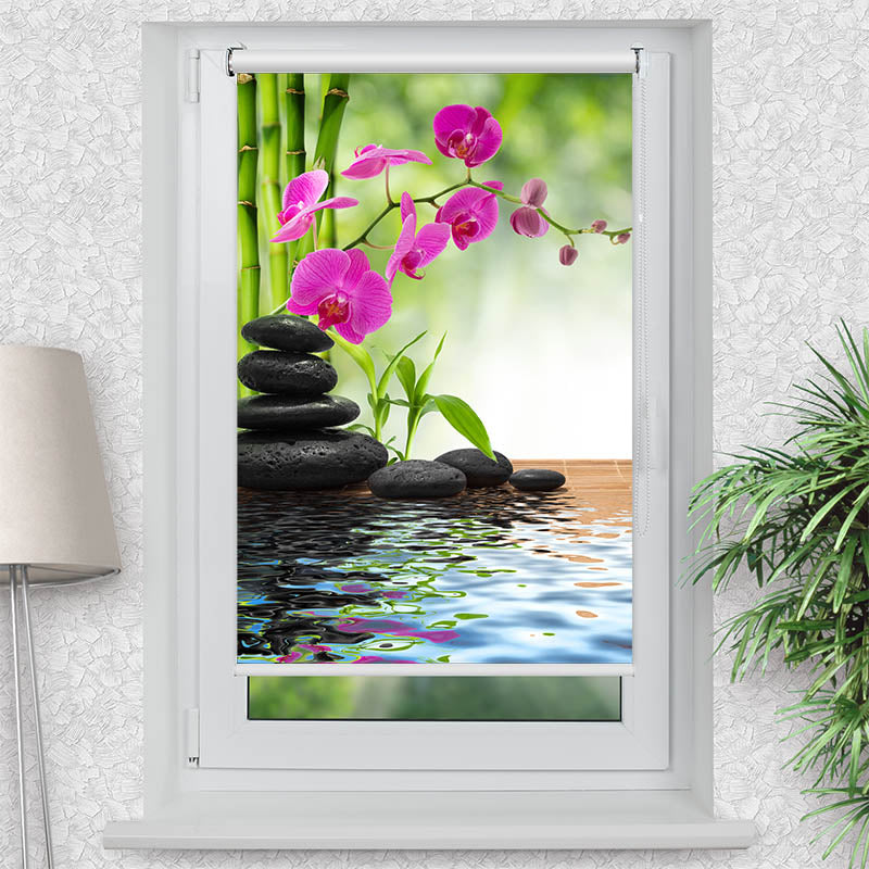 Klemmfix Rollo Schwarze Steine Orchidee