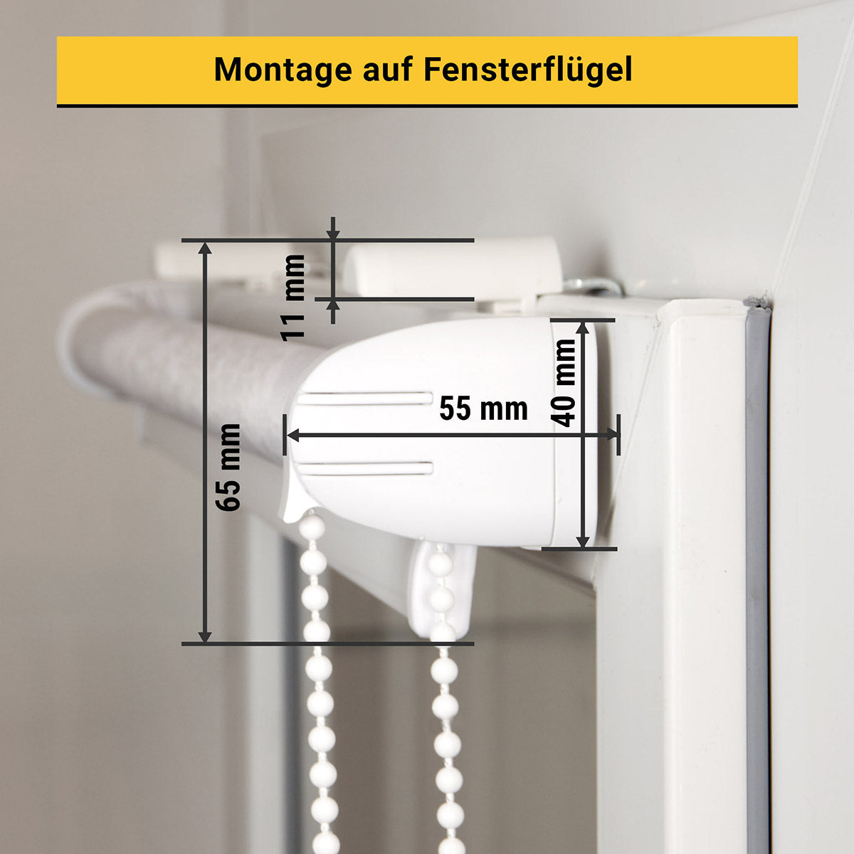 Maßangaben für Klemmrollo Montage auf Fensterfügel