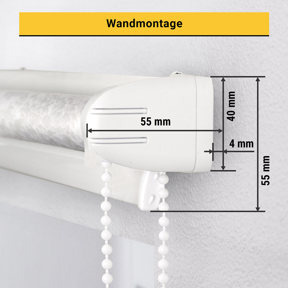 Maßangaben für Klemmrollo Wandmontage
