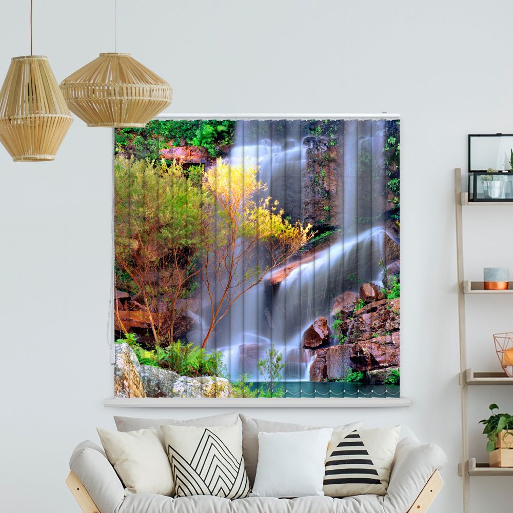 Lamellenvorhang Motiv Wald Sonnenstrahlen