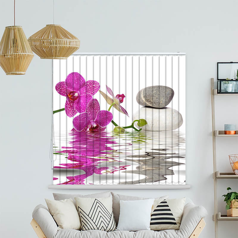 Lamellenvorhang Motiv Frangipani Bambus Steine