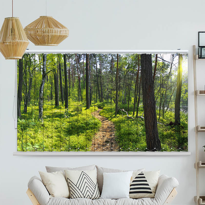 Lamellenvorhang Motiv "Wald Sonnenstrahlen Panorama"
