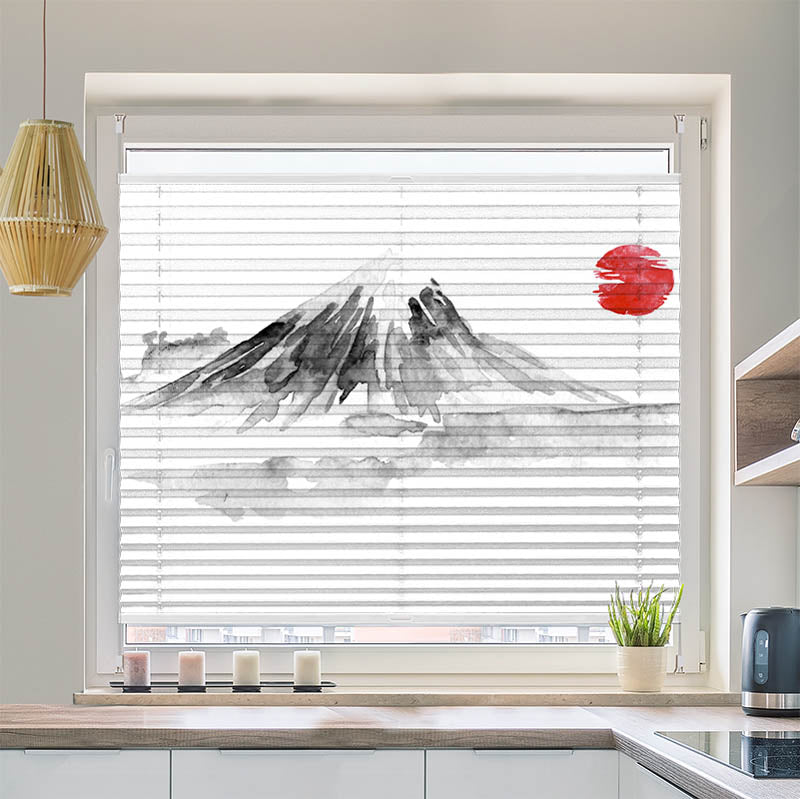 Plissee Motiv Fujiyama Zeichnung Asiatisch