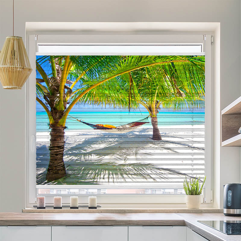 Plissee Motiv Palmen mit Haengematte