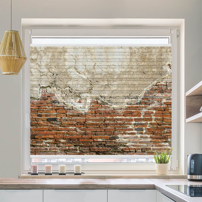 Plissee Motiv Alte Steinmauer mit Putz