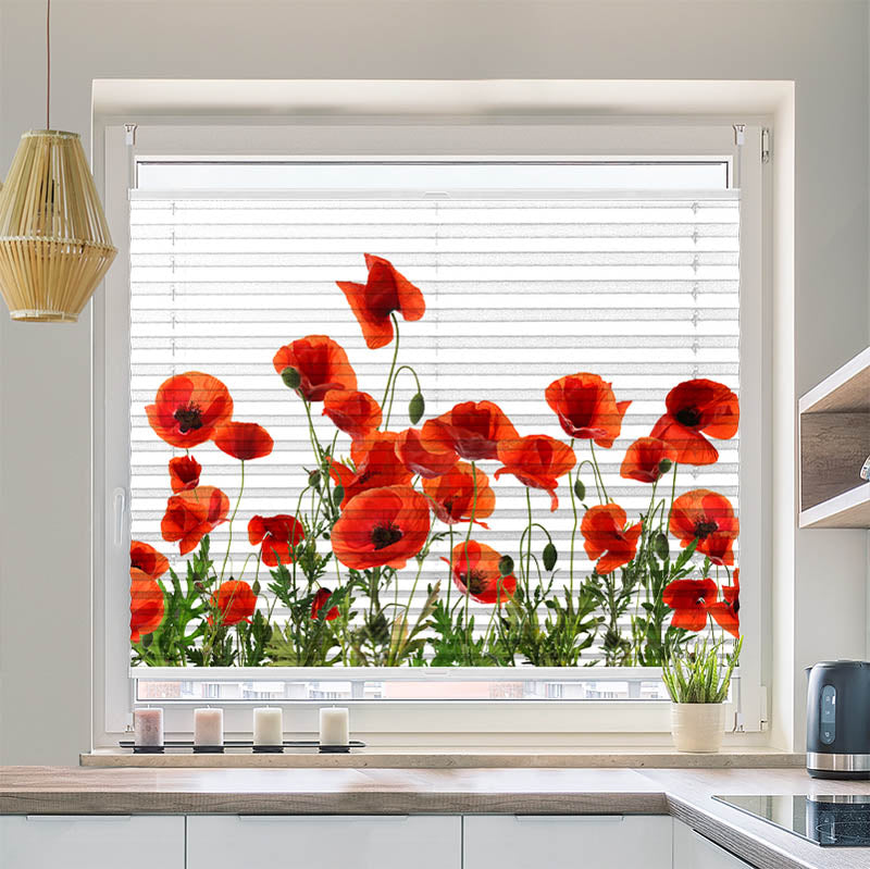 Plissee Motiv Mohnblumen Weisser Hintergrund