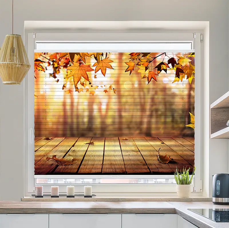 Plissee Motiv "Holzsteg Herbstlaub"