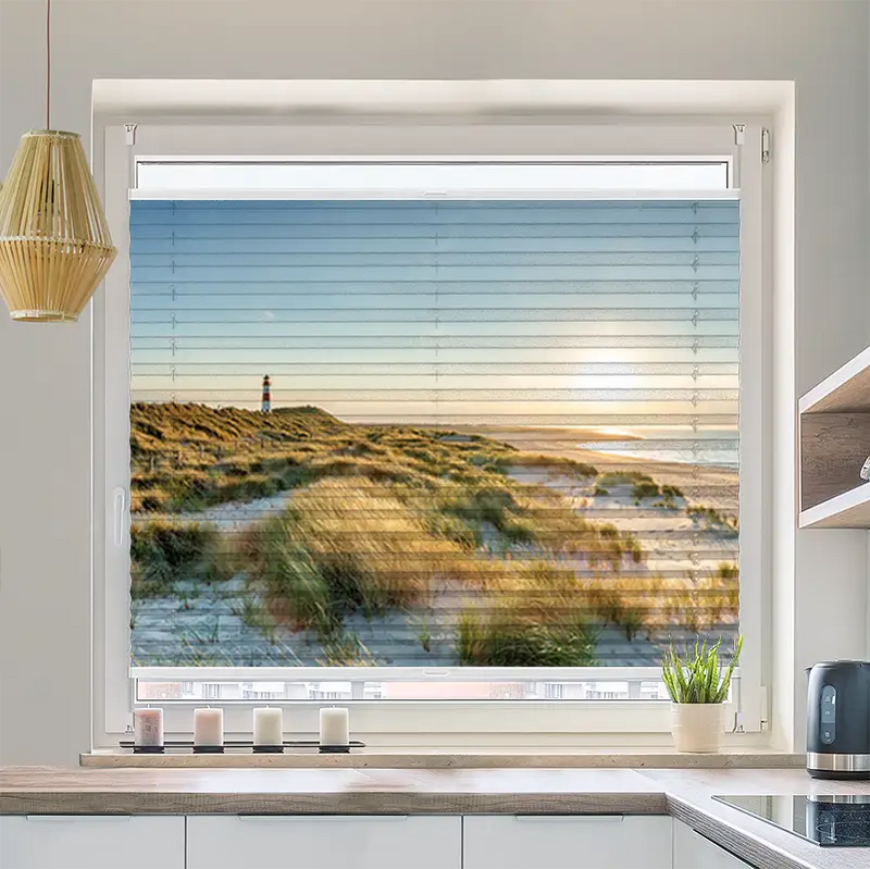 Plissee Motiv Leuchtturm Strand Meer auf Sylt