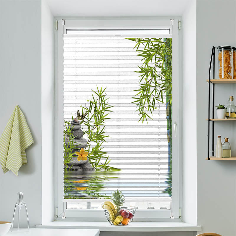 Plissee Motiv Bambus Schmetterling Steine