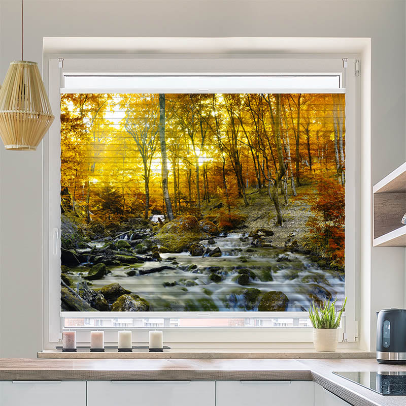 Plissee Motiv "Herbstwald Fluss"