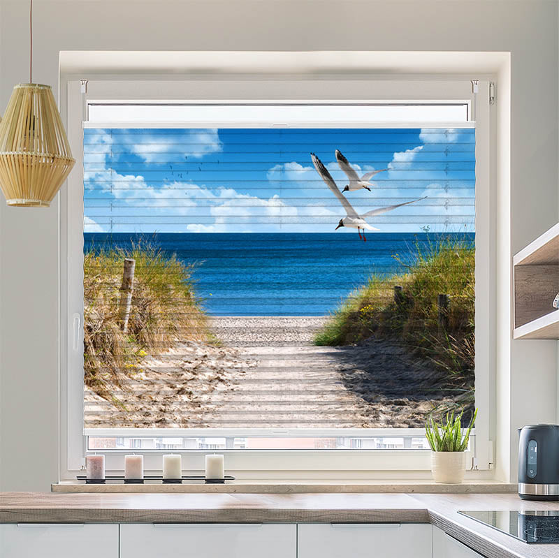 Plissee Motiv Duene Meer Moewen