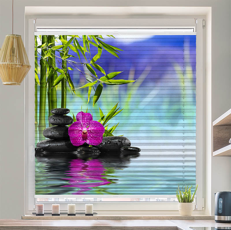 Plissee Motiv Spa Orchidee Steine