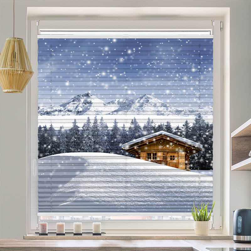 Plissee Motiv Schneehuette Winter