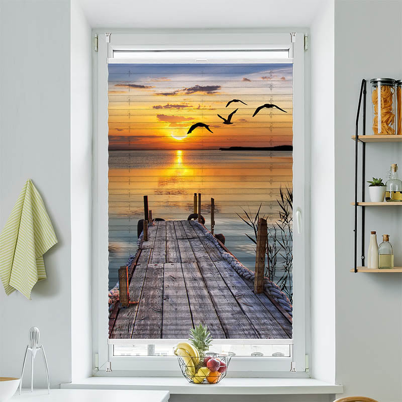 Plissee Motiv See Steg Sonnenuntergang