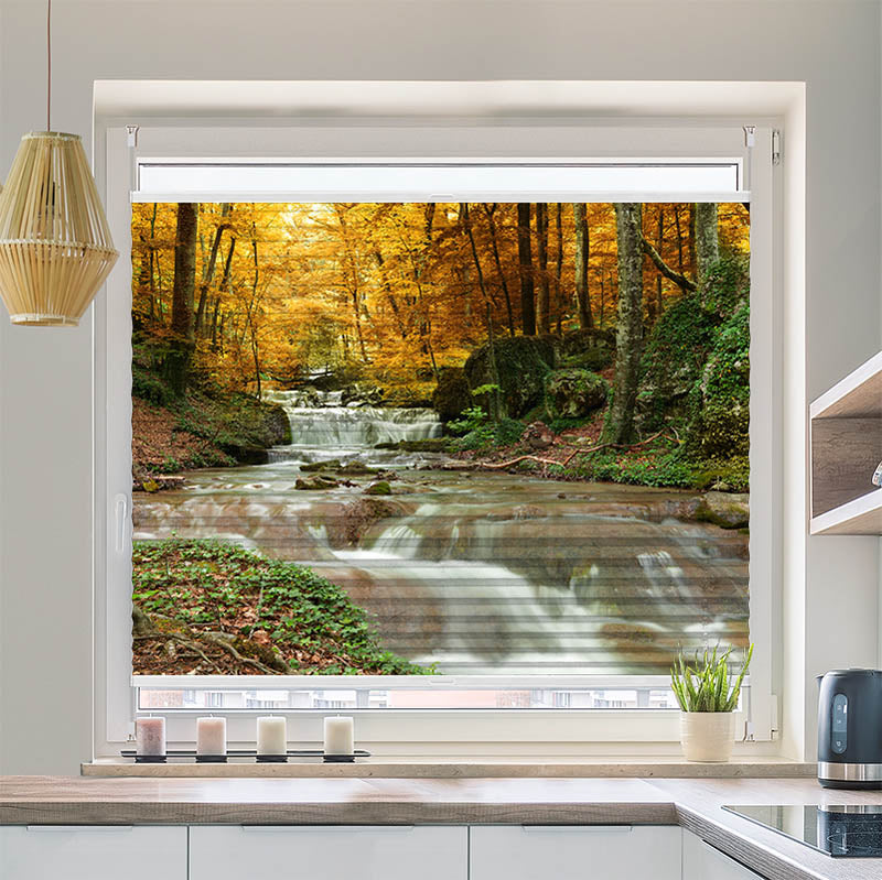 Plissee Motiv "Herbstwald mit Fluss"