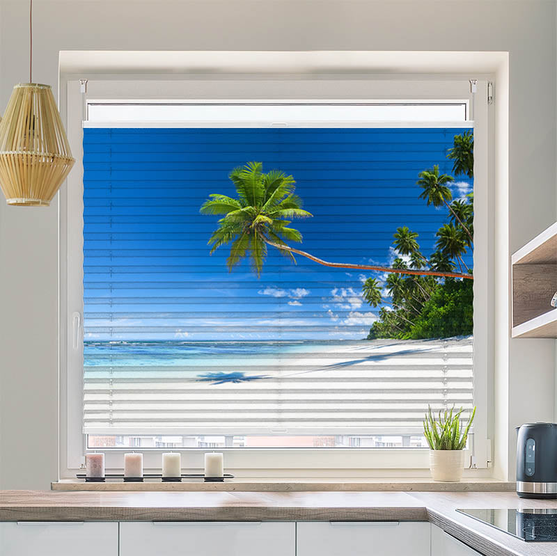 Plissee Motiv "Traumstrand mit Palmen"